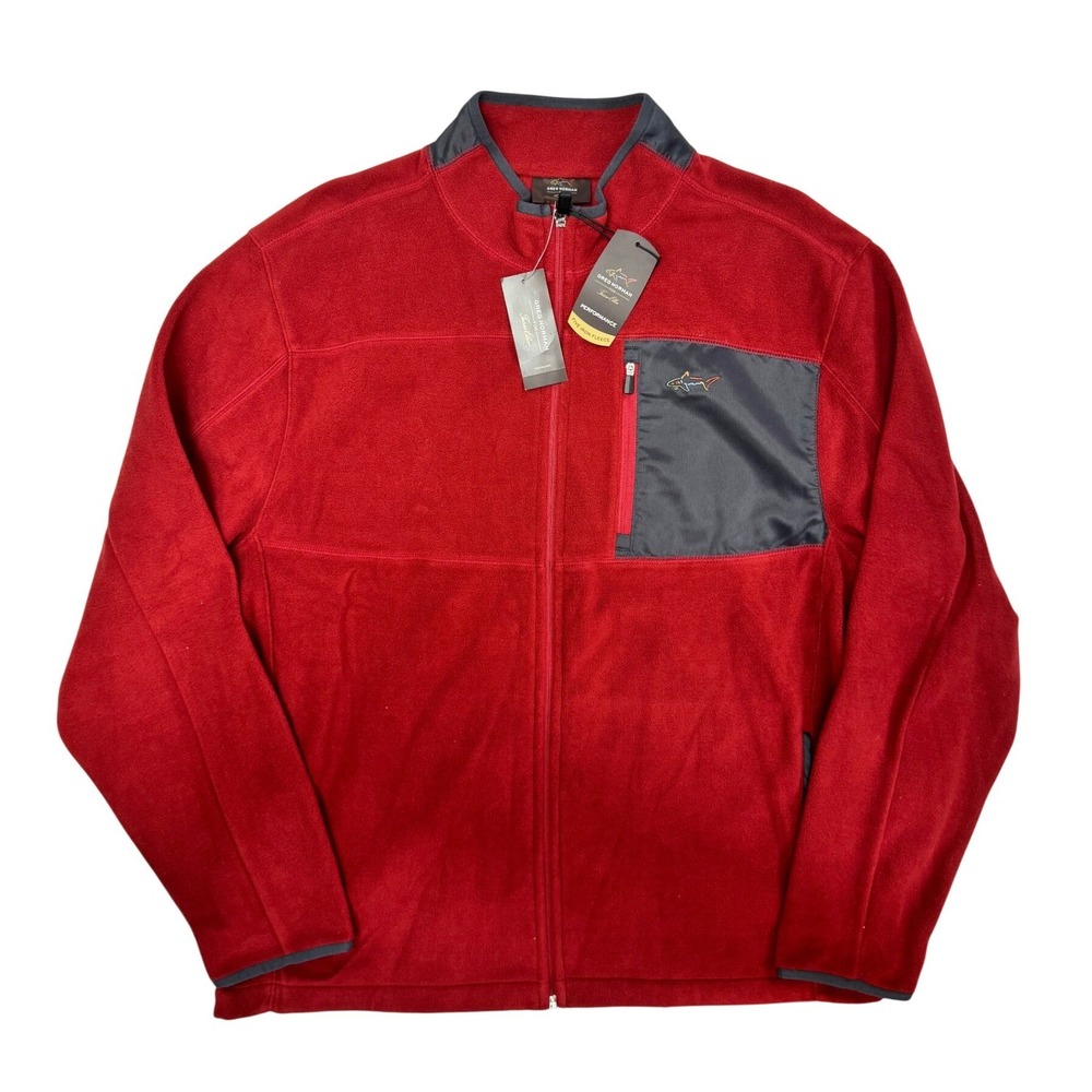 Greg Norman Tasso Elba Mens Large Red Five Iron Fleece Full Zip Jacket New NWT